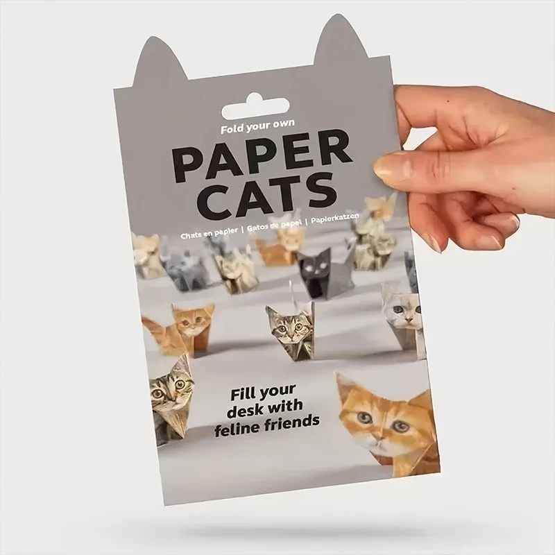 DIY Origami-Set für Katzen, Hunde und Dinosaurier, 50 Blatt DIY-Papier zum Falten Niedlicher Katzenfiguren, Vorgedruckte Blätter, Schreibtisch-Deko Geschenk für Tierliebhaber