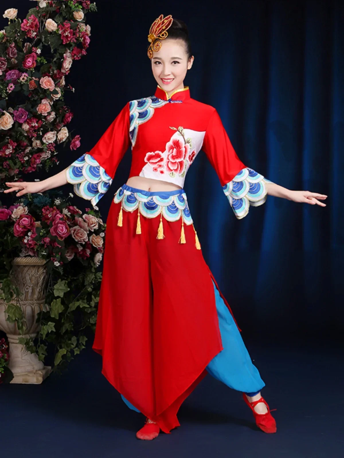 Yangge Costume Performance New Chinese Style Classical Fan Dance National Summer Female Waist Drum 2 Pieces