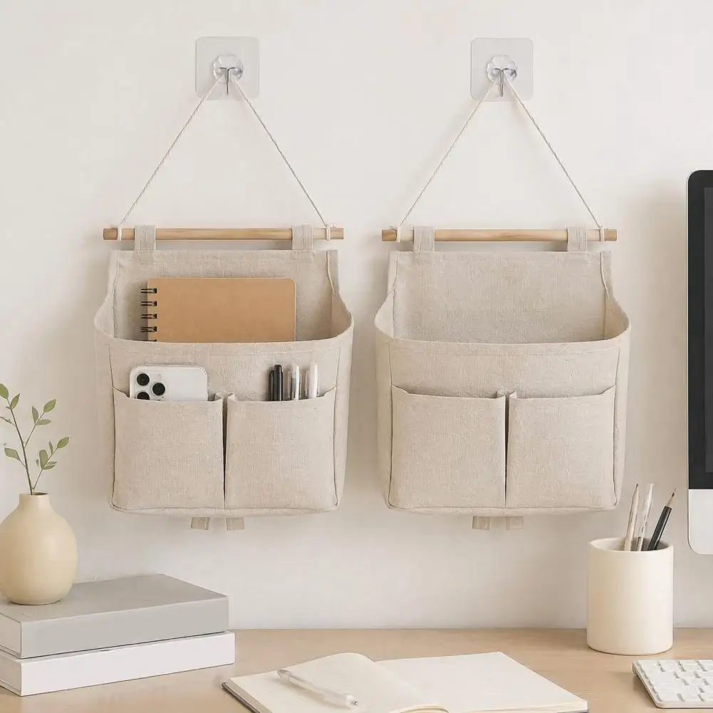 Portable Wall Mounted Storage Bag Fashion Bedside Organizer Hanging Bag Multiple Pockets Sundries Storage Pouches