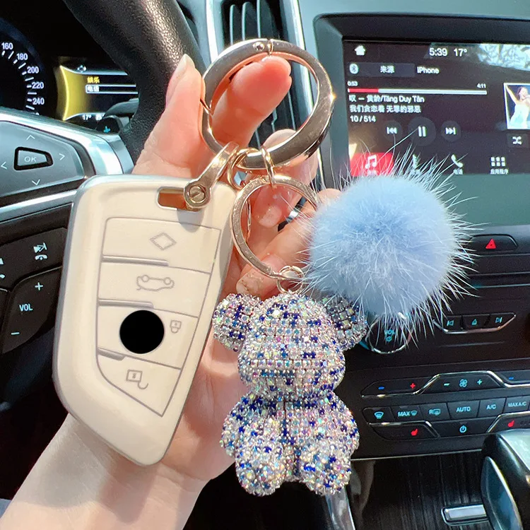 Neuer Modischer Voll-Diamant-Sitzender-Bär-Schlüsselanhänger Kreativer Nerzhaar-Autoschlüsselanhänger Niedlicher Taschenanhänger Geschenk – Detail 15