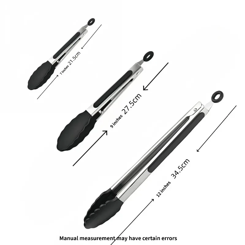 High Heat Resistant Locking Design Secure Grip Duty Stainless Steel Kitchen Tongs 3 Size Available Heavy with Silicone Tips