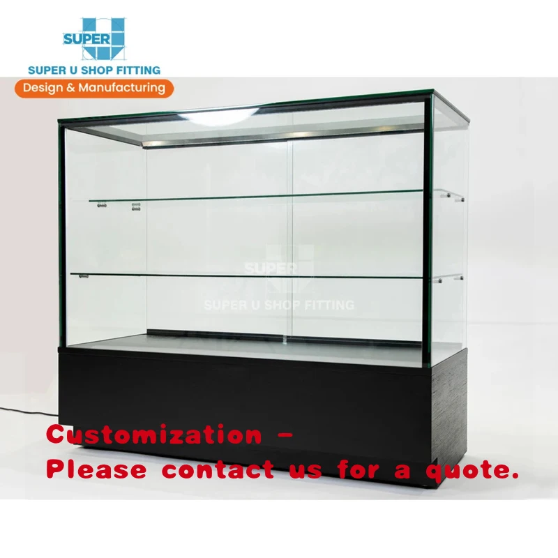 custom.Factory Full View Economical Wooden Counter Glass Display Cabinet Glass showcase with Light Retail Store