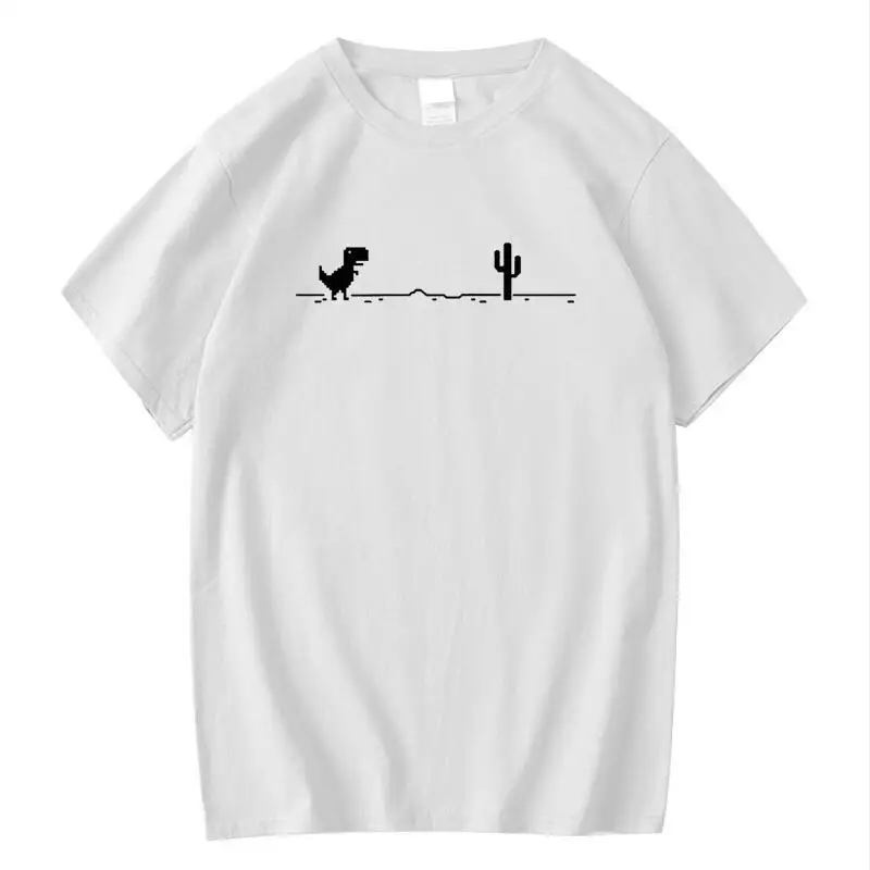 Men's dinosaur pattern short-sleeved 100% cotton loose and comfortable T-shirt, versatile and trendy T-shirt