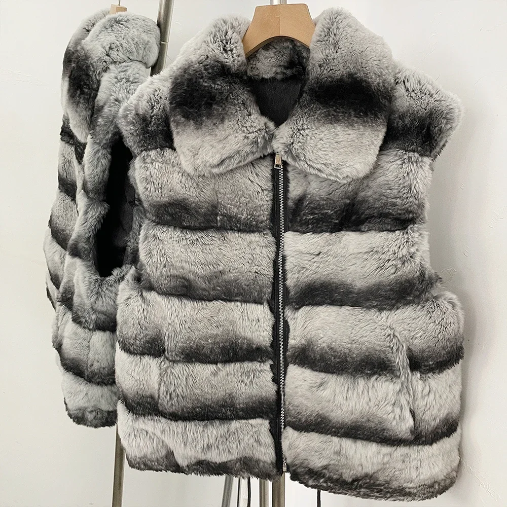 OFTBUY Big Turn Collar Two Ways Wear Sleeveless Clothes Female New Winter Fur Waistcoat Women Reversible Real Rabbit Fur Vest