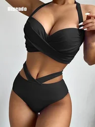 Riseado bikini push-up stroje kąpielowe z wysokim stanem stroje kąpielowe damskie skręcone bikini zestaw Halter strój kąpielowy kostiumy kąpielowe lato