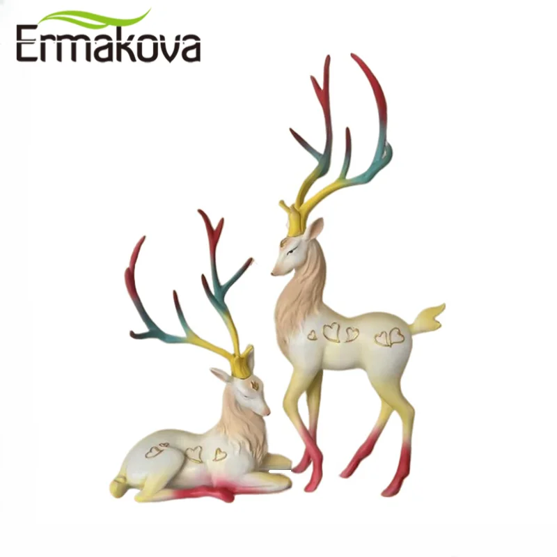 Ermakova High End Deer Statue Reindeer Figurines Resin ELK Sculpture For Living Room Luxury Home Decoration Nordic Tabletop