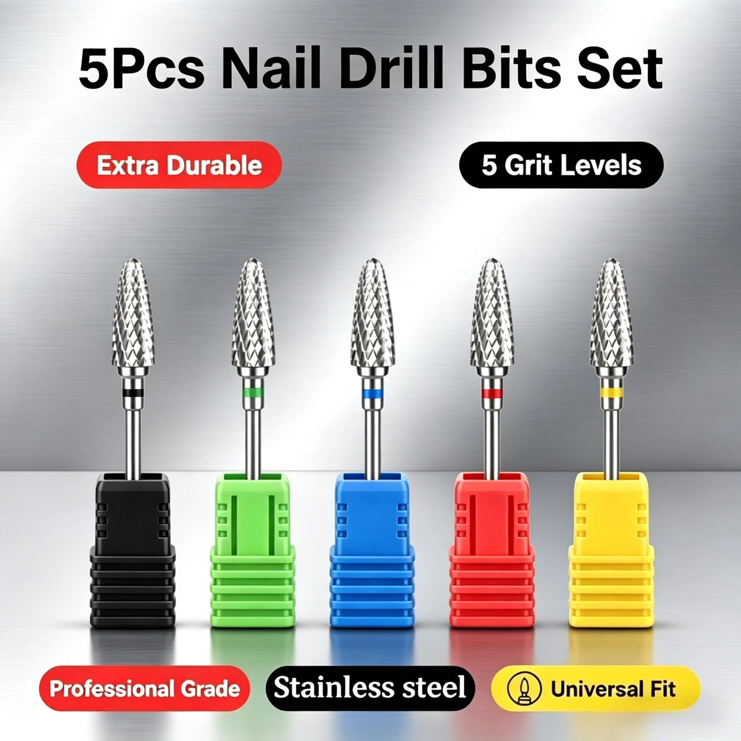 5pcs Stainless Steel Nail Polishing Corn-Shaped Nail Buffing Heads Polish Remover Tool Polishing Nail Polish Remover Tool