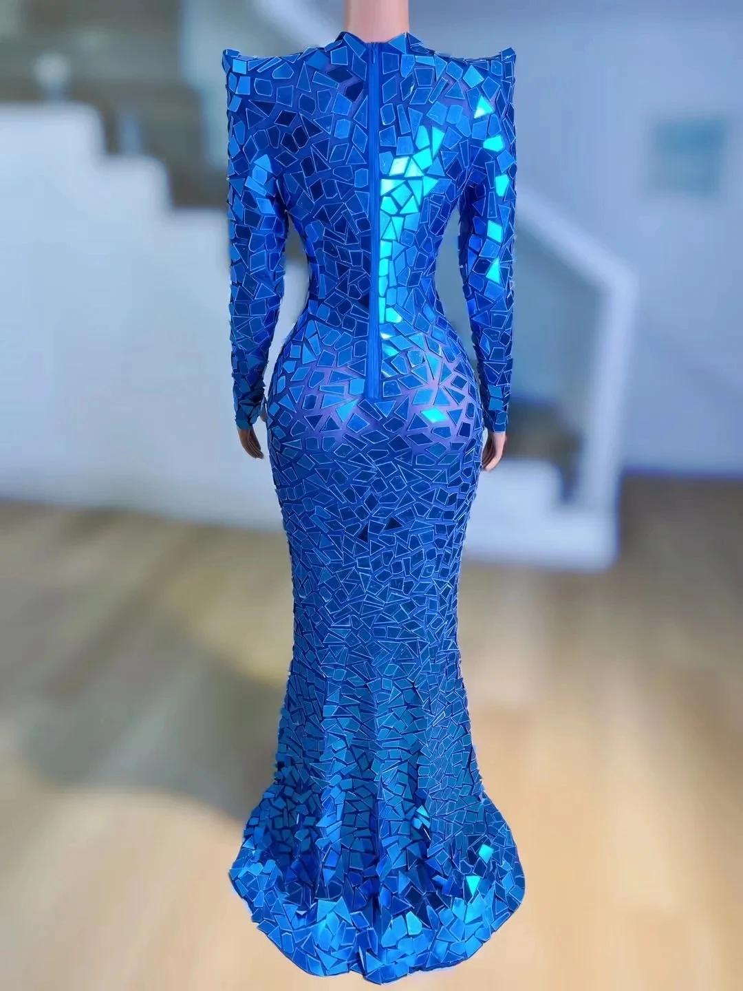 ชุดเดรสยาวแบบมีกระจกสำหรับผู้หญิง สีน้ำเงิน แดง ทอง เงิน สำหรับงานปาร์ตี้คริสต์มาส งานเฉลิมฉลอง และการเต้นรำ