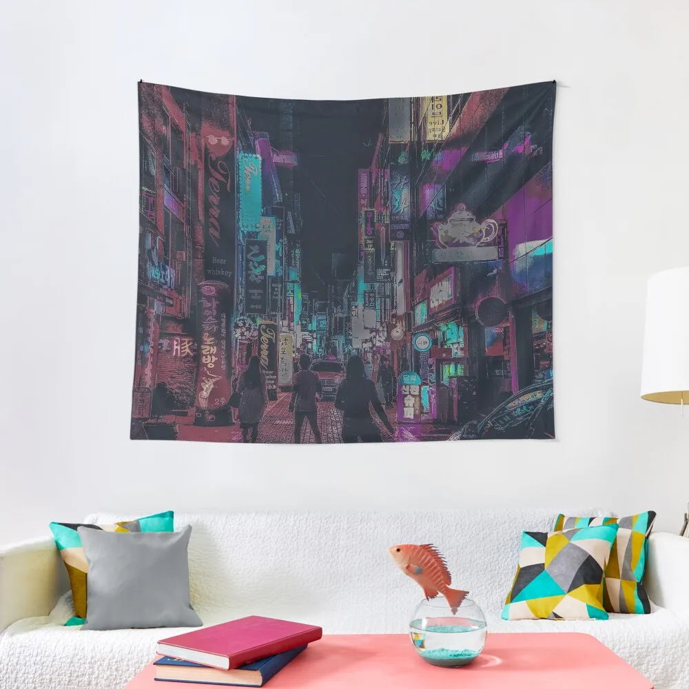 cyberpunk nights (dark edition) Tapestry Room Decor Aesthetic Bedroom Decor Aesthetic Outdoor Decor Tapestry