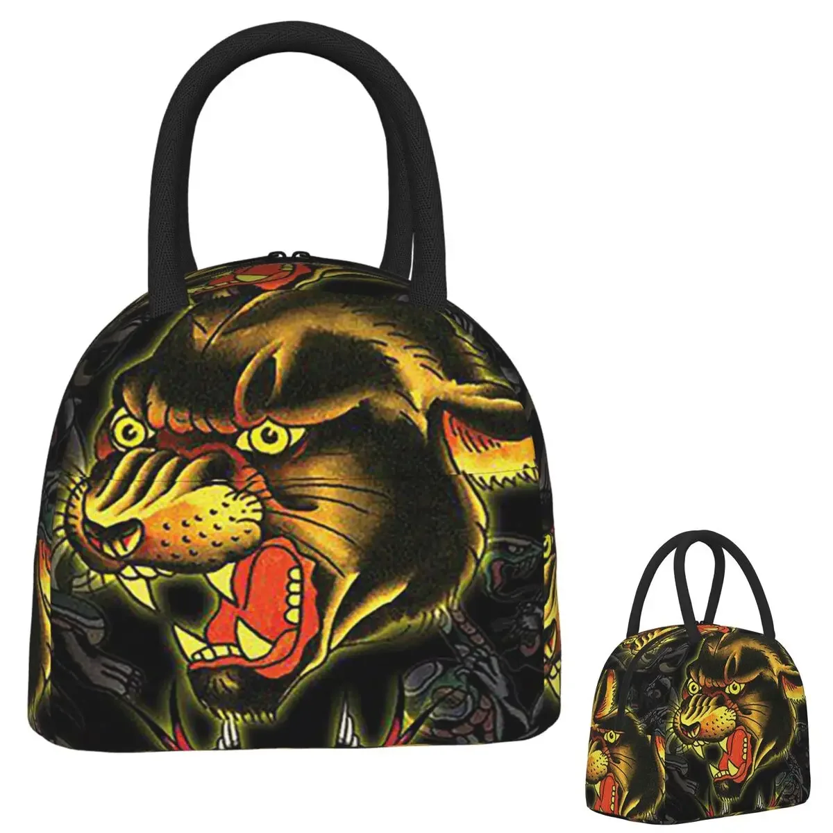 Ed-hardy Tattoo Tiger Skull Insulated Lunch Bag for Women Children Portable Food Boxes Thermal Lunch Box Tote