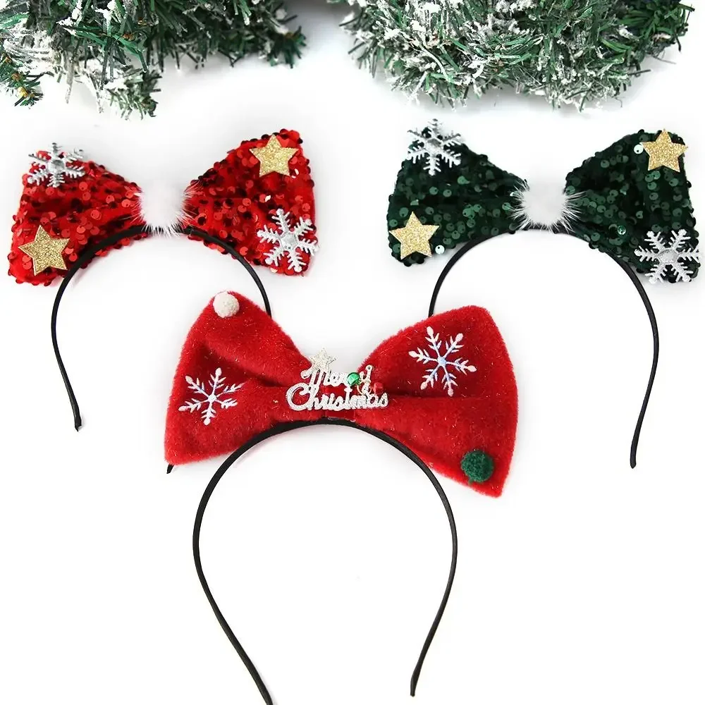 

Sweet Shiny Bowknot Hair Hoop Sequins Non-slip Christmas Hairband Head Wrap Korean Style Christmas Headband Holiday