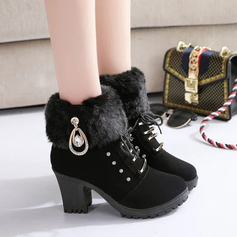 Suede Women Boots Winter Designer High Heels Shoes for Women 2024 New Short Plush High Platform Ankle Boots Elegant Botas Mujer