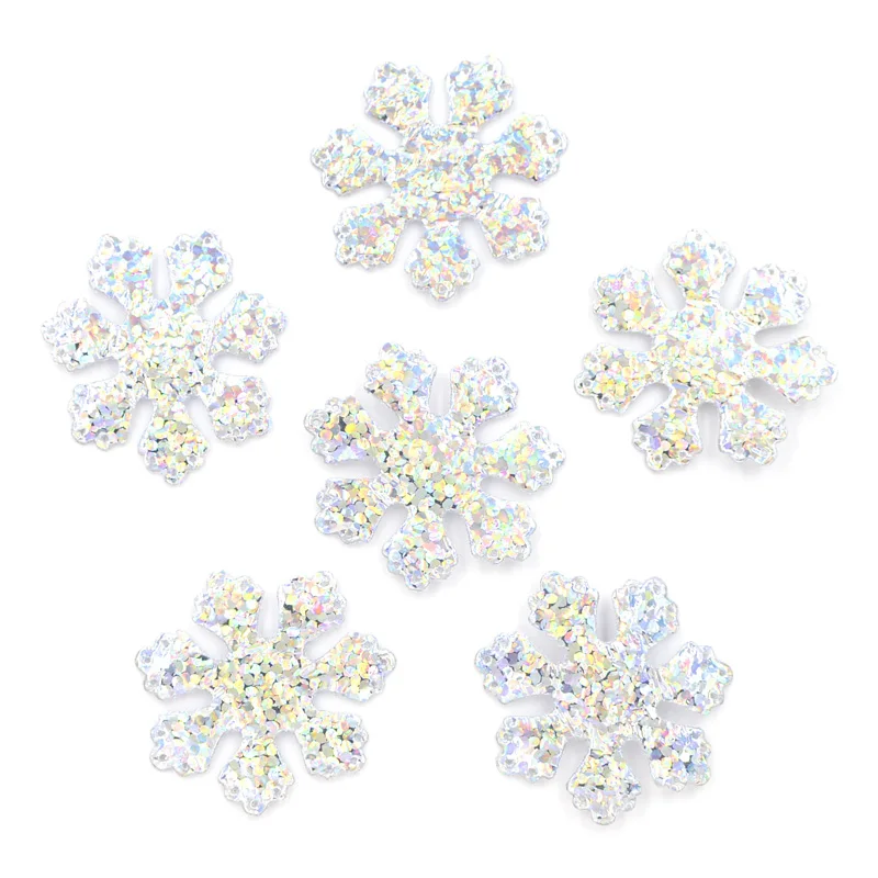 120Pcs Glitter Silver Snowflake Cloth Appliques Sewing On Christmas Decor Accessories Popular Clothing Bag Hat DIY Patches