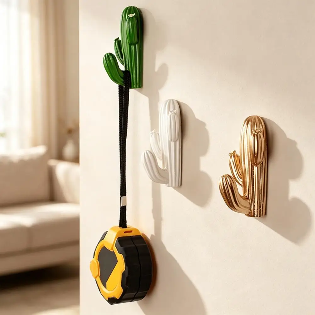 Wall Mounted Hooks Cute Cactus Adhesive Hook Nail-free Wall Mount Organizer Strong Load-bearing Resin for Kitchen for Wall