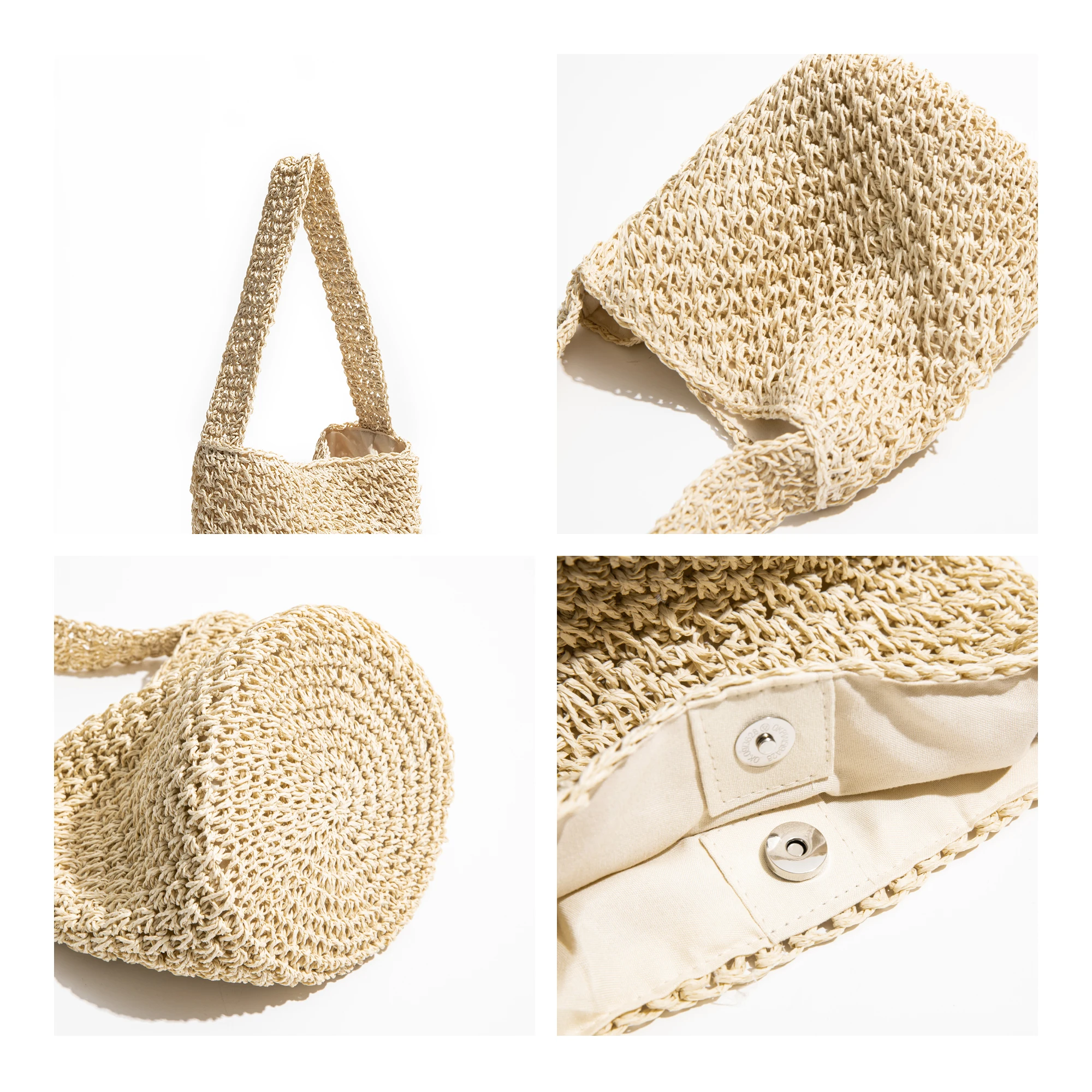 Mabula Sommer Strand Stroh Tasche für Frauen Eimer Tasche Handtasche große Kapazität einfarbig exquisite hand gewebte Hobo Umhängetasche