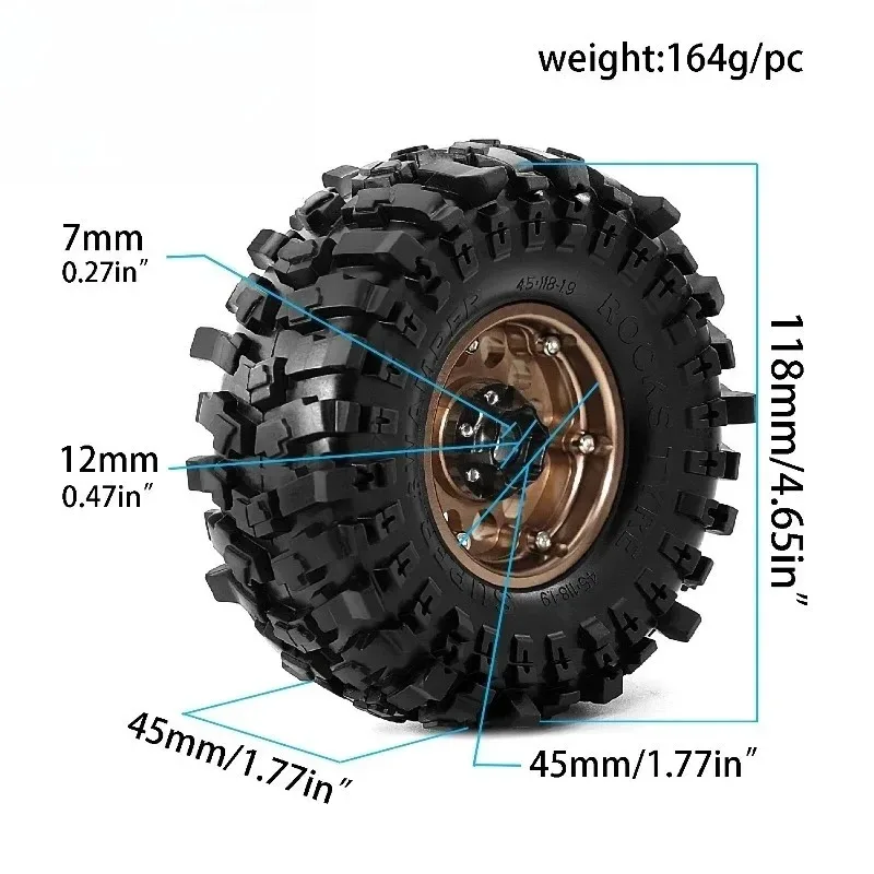 4Pcs 1.9 Inch R258 Rubber Crawler Tires All Terrain RC Tire Universal for D90 SCX10 TRX4 Yikong Ruita RC Crawler Upgrade Parts