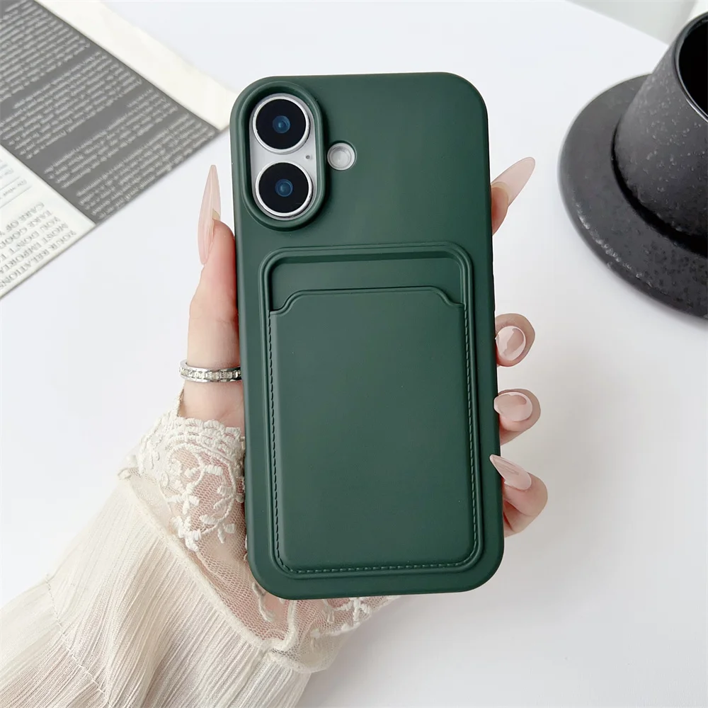 Klassisches Mattes Einfarbiges Kartenetui für iPhone 17 Pro Max 16 15 14 13 12 11 Pro Max Mini Plus Silikon Sturzsichere Weiche Hülle