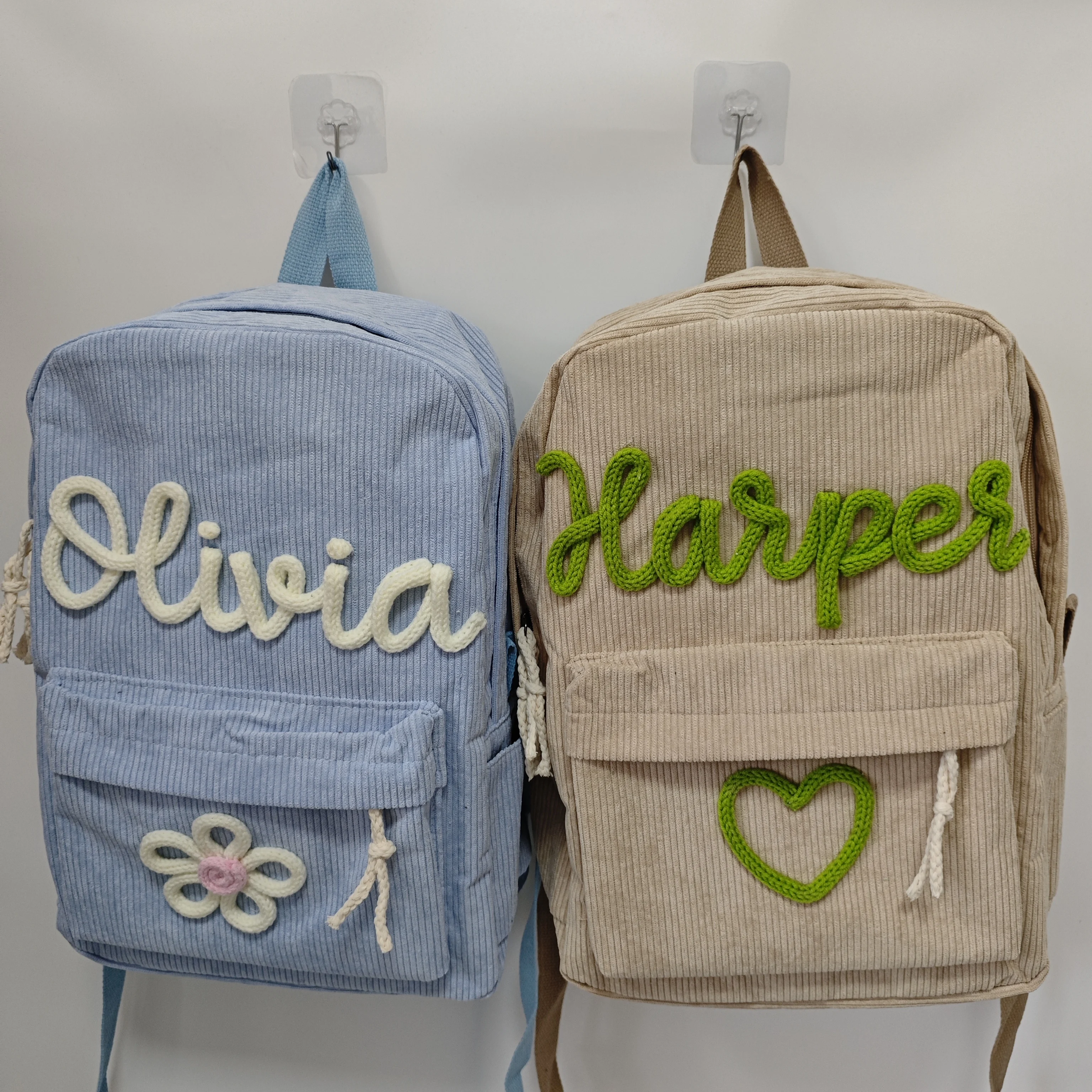 

Симпатичные рюкзаки с ручной вышивкой на заказ для мальчиков и девочек, вельветовый большой вместительный персонализированный уникальный имя для детей, дорожный рюкзак