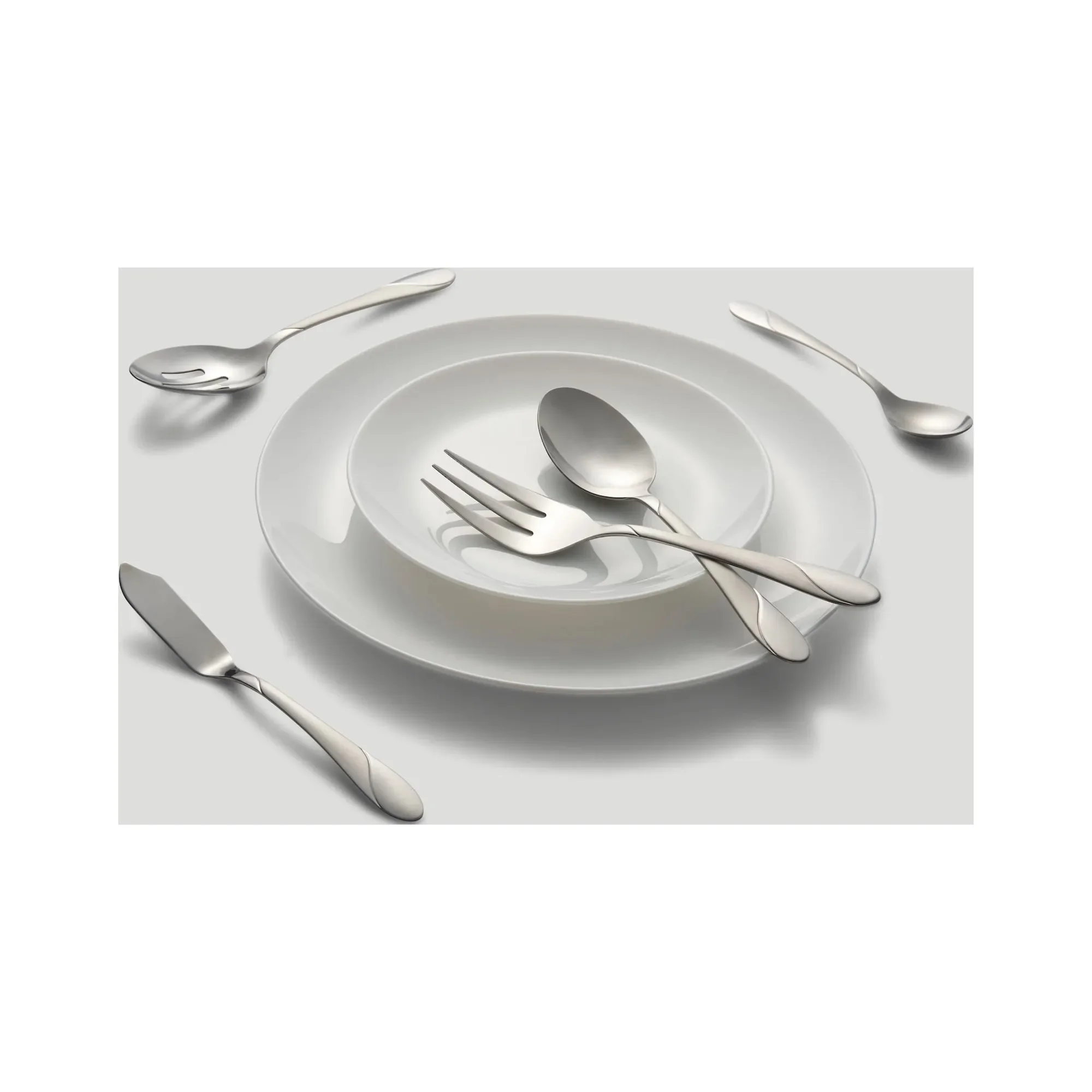 طقم أطباق من الفولاذ المقاوم للصدأ مكون من 89 قطعة، خدمة لـ 12. غسالة أطباق آمنة ومتينة وأنيقة. لتناول الطعام والمطبخ والترفيه.