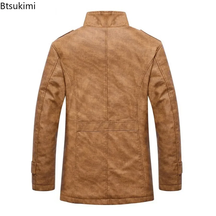 Nieuwe 2025 Mannen Leren Jasje Slanke Plus Fleece Jas Mode Halflange Pu Leren Jas Streetwear Mannen casual Warme Bovenkleding