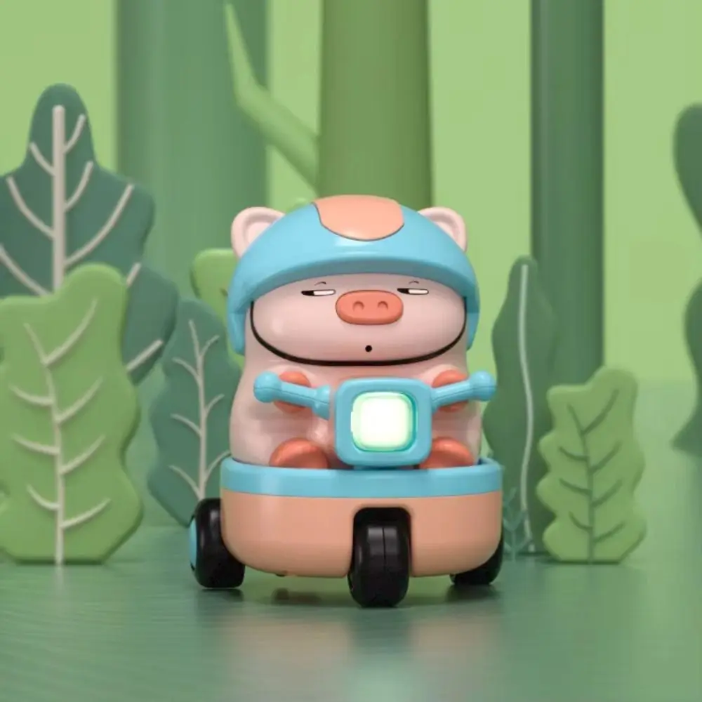 Porco de plástico dublê carro de três rodas som e luz interativa animal piggy carro elétrico móvel rotativo