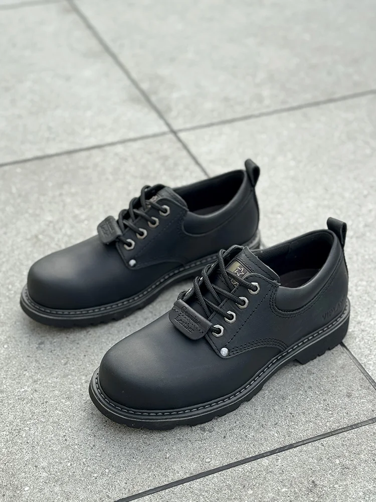 

Men Black Shoes Casual Genuime Leather British Style Shoes Oxford Bottomed Lace-up Work Shoes Low Help Male Boots