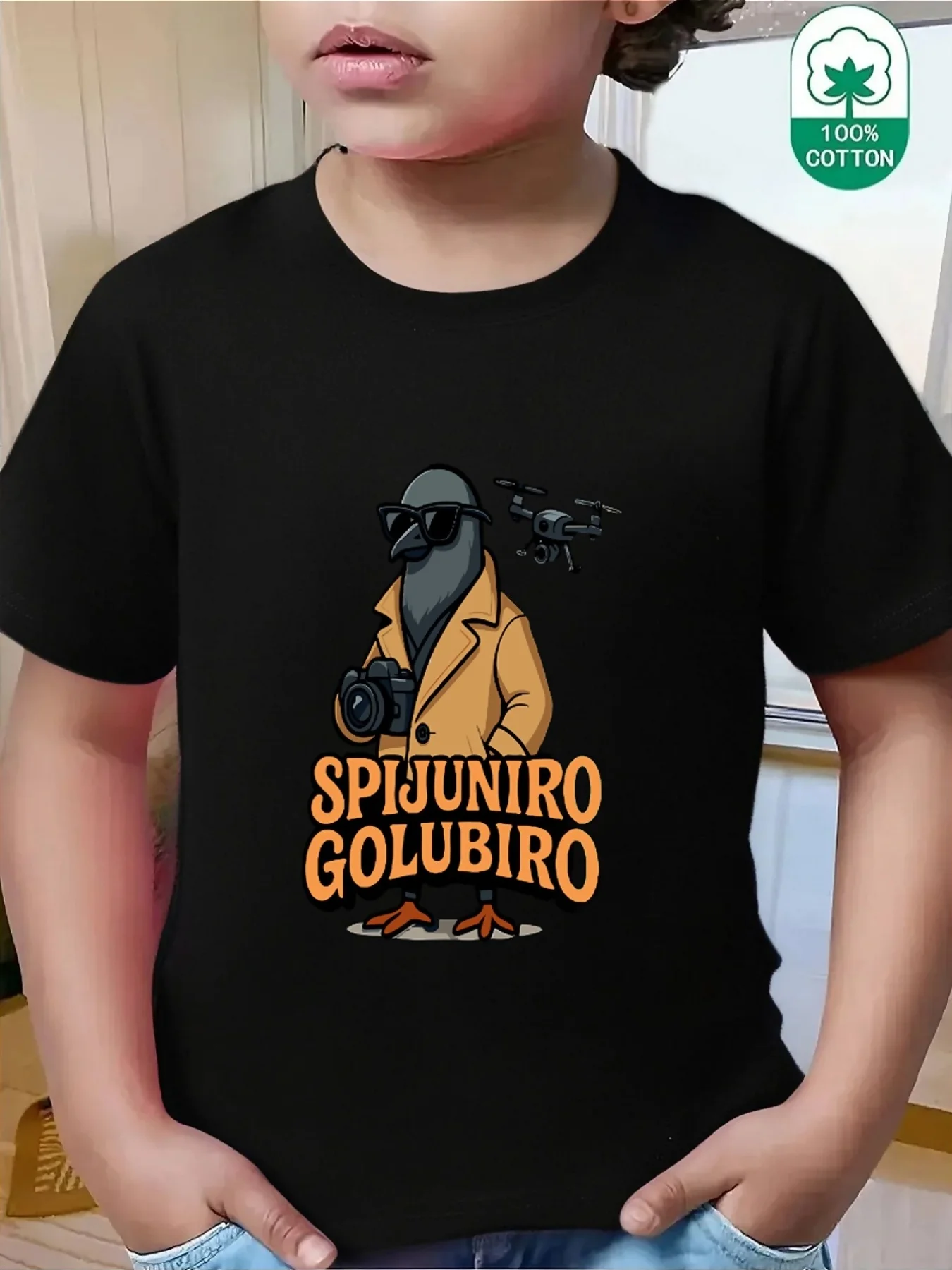 Spijuniro Golubiro Spy Pigeon Drone Cartoon Art Graphic Print Family Matching Short Sleeve Tee Boys Girls Kids Casual Daily Tops