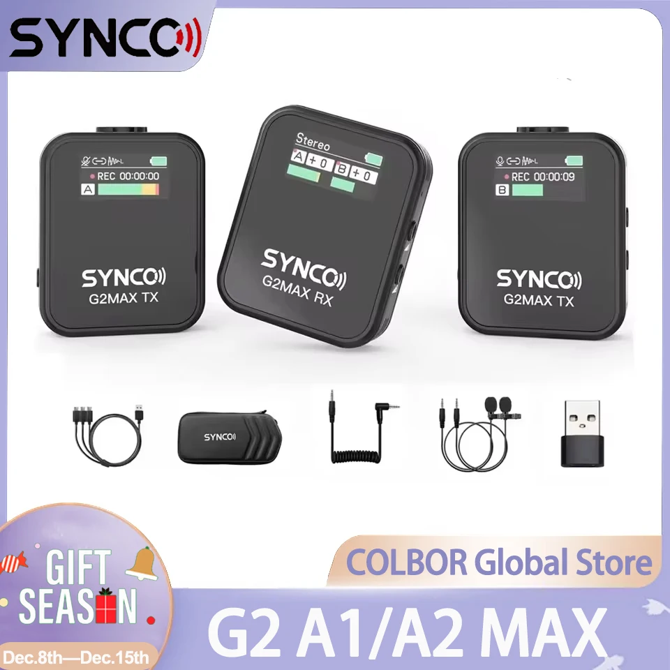 SYNCO G2 A2 MAX Wireless Microphones for Video 200m Transmission Real-time Digital Monitoring Audio Mic for Pc Video Smartphone