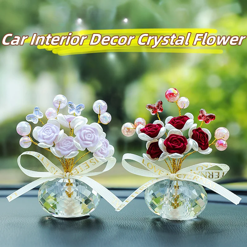 Elegant Crystal Artificial Rose Car Decor Ideal Gift for Special Holidays Enhances Interiors Effortlessly for Car Office Bedroom