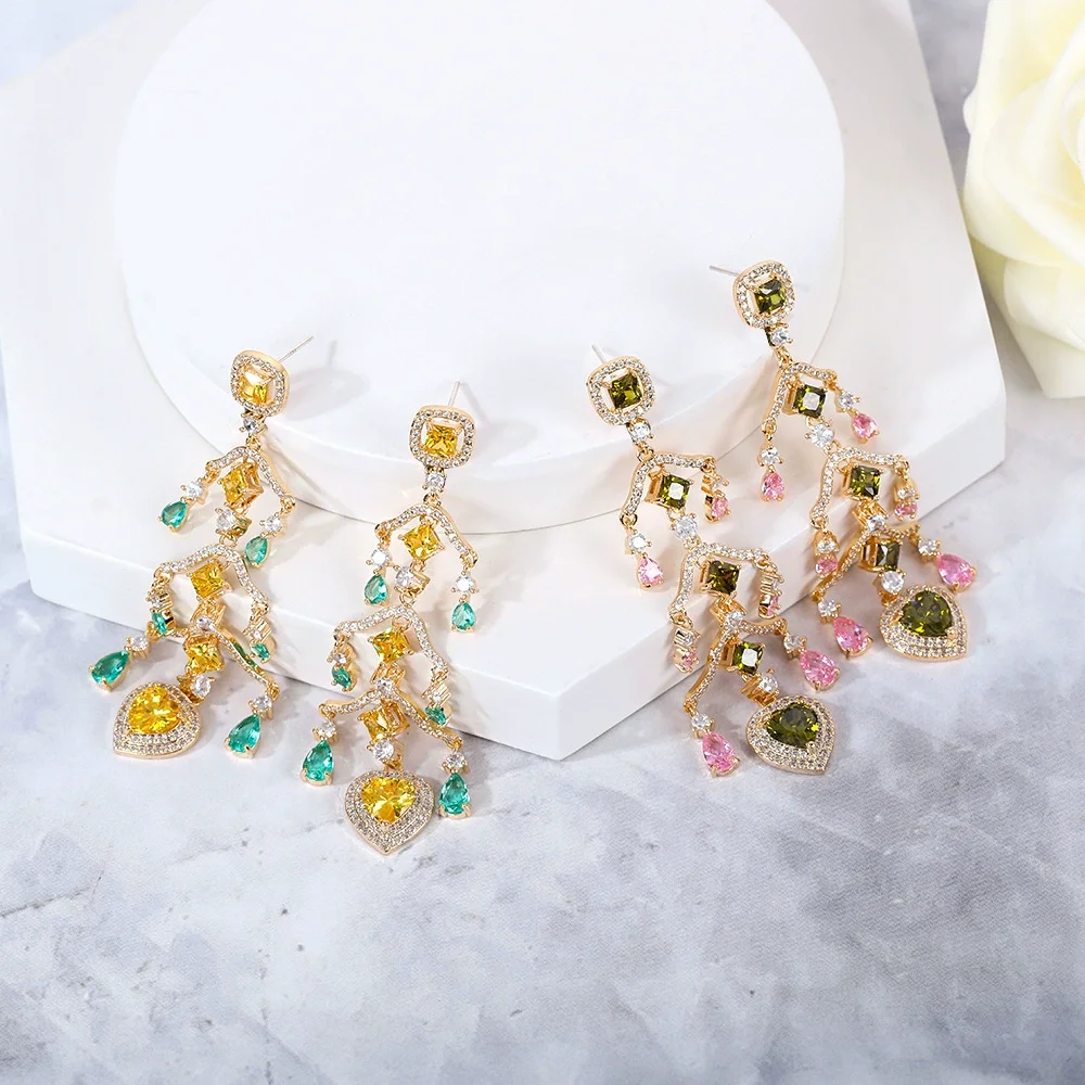 

Серьги-подвески в форме сердца из серебра 925 пробы с разноцветными драгоценными камнями, элегантные свадебные украшения для женщин, подарок на свадьбу или вечеринку