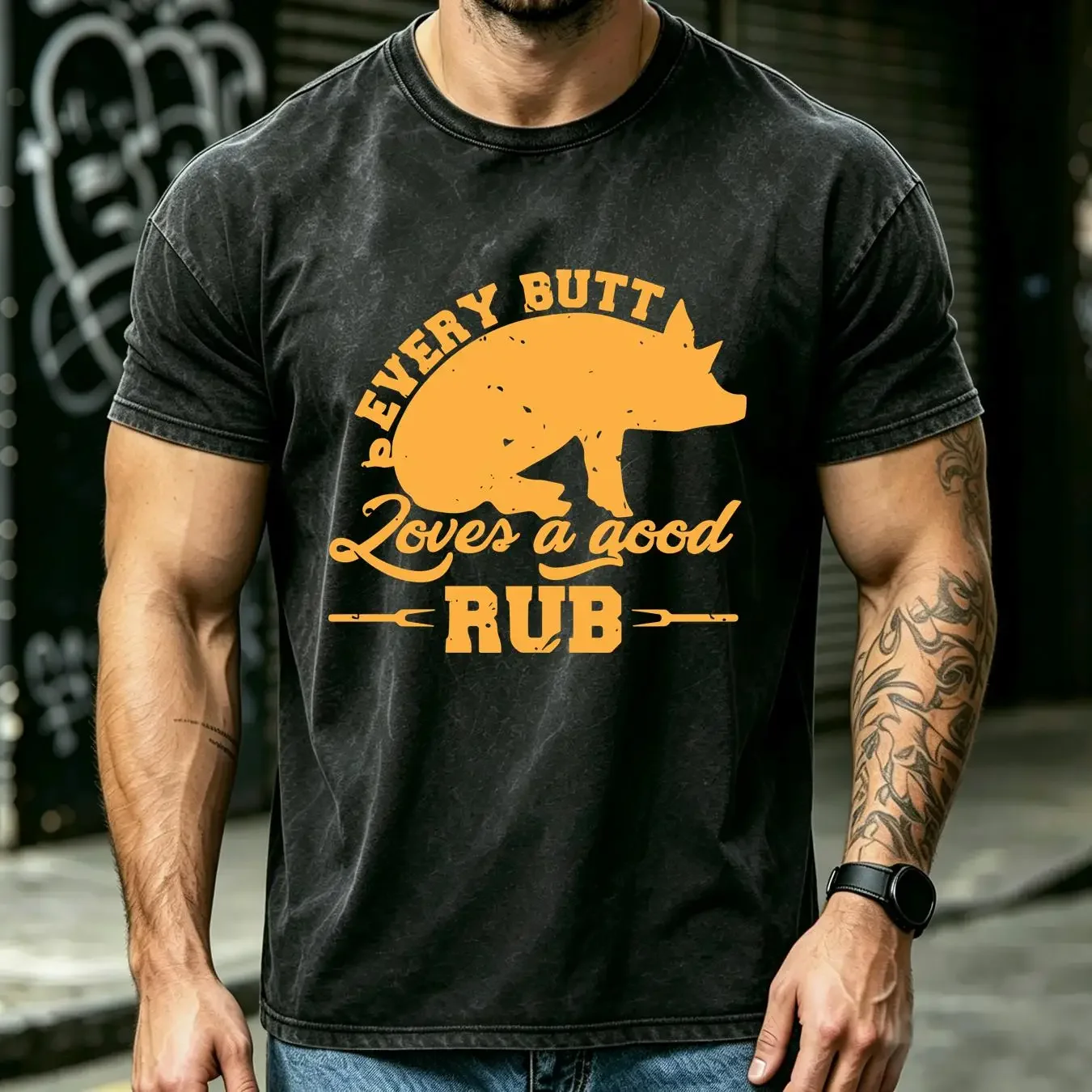 washed T Shirt Every Butt Loves A Good Rub Funny Pig Pork BBQ JenellPatterson long or short sleeves vintage Washed Stretched