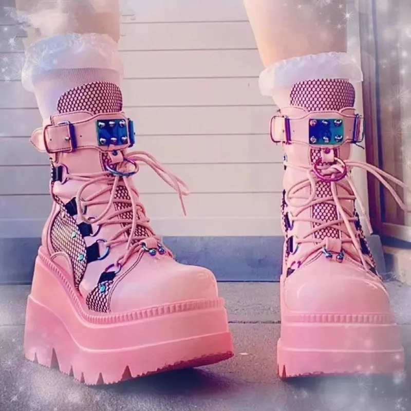 Women's Boots 2025 Autumn Women Ankle Boots Platform Wedges High Heels Short Boots of Women New Fashion Design Zip Cosplay Shoes