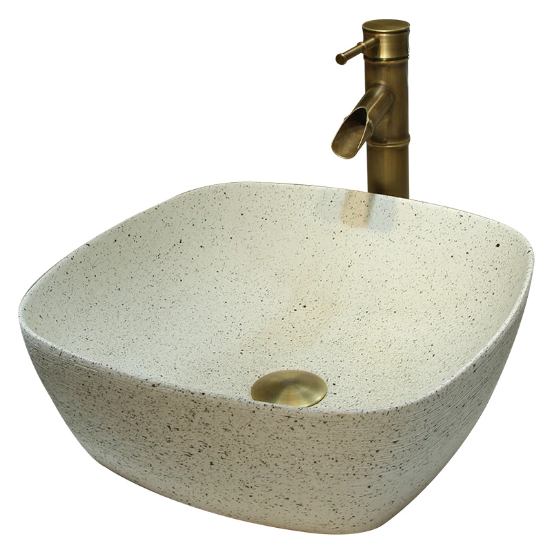 Light luxury square table basin wash ceramic household cream wind wash basin round art bathroom wash basin