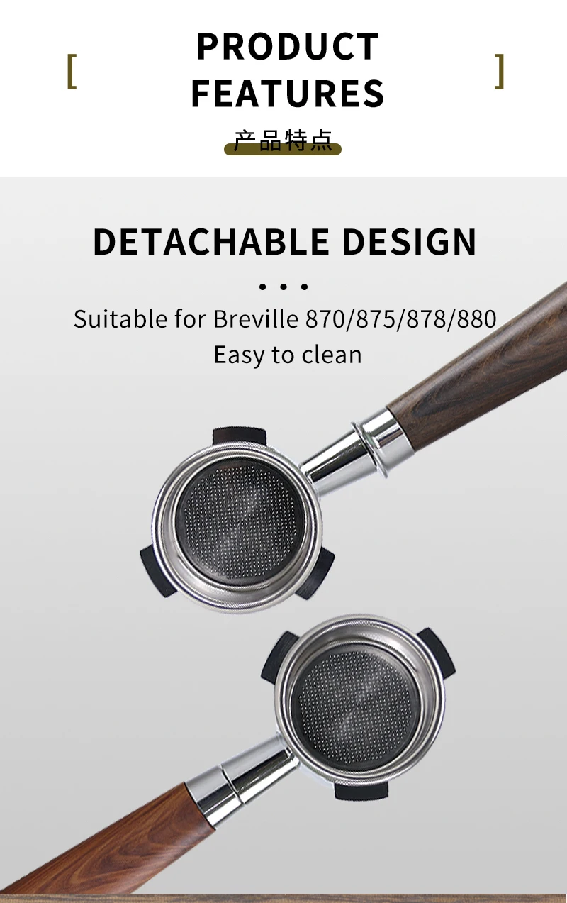 54mm Kaffee-Bodenloser Siebträger Naked Fit für Breville Sage 870 878 879 Doppelauslauf Espressomaschinen-Zubehör Barista-Werkzeuge – Detail 3