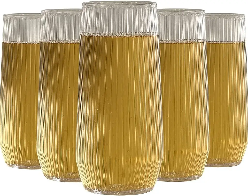 

48 Pack Ribbed Stemless Toasting Glasses, 9 Oz BPA-Free Disposable Champagne Flutes for Weddings & Events (Clear)