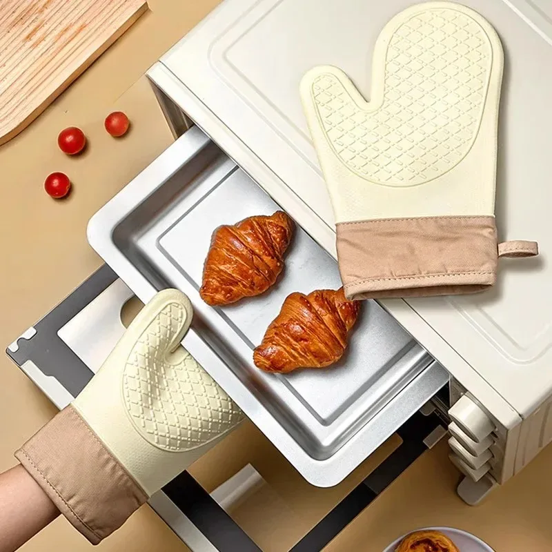 1/2PCS Heat-Resistant Silicone Oven Gloves Microwave Anti-Slip Double-Layer Mitts Insulated Kitchen Glove Baking Tools