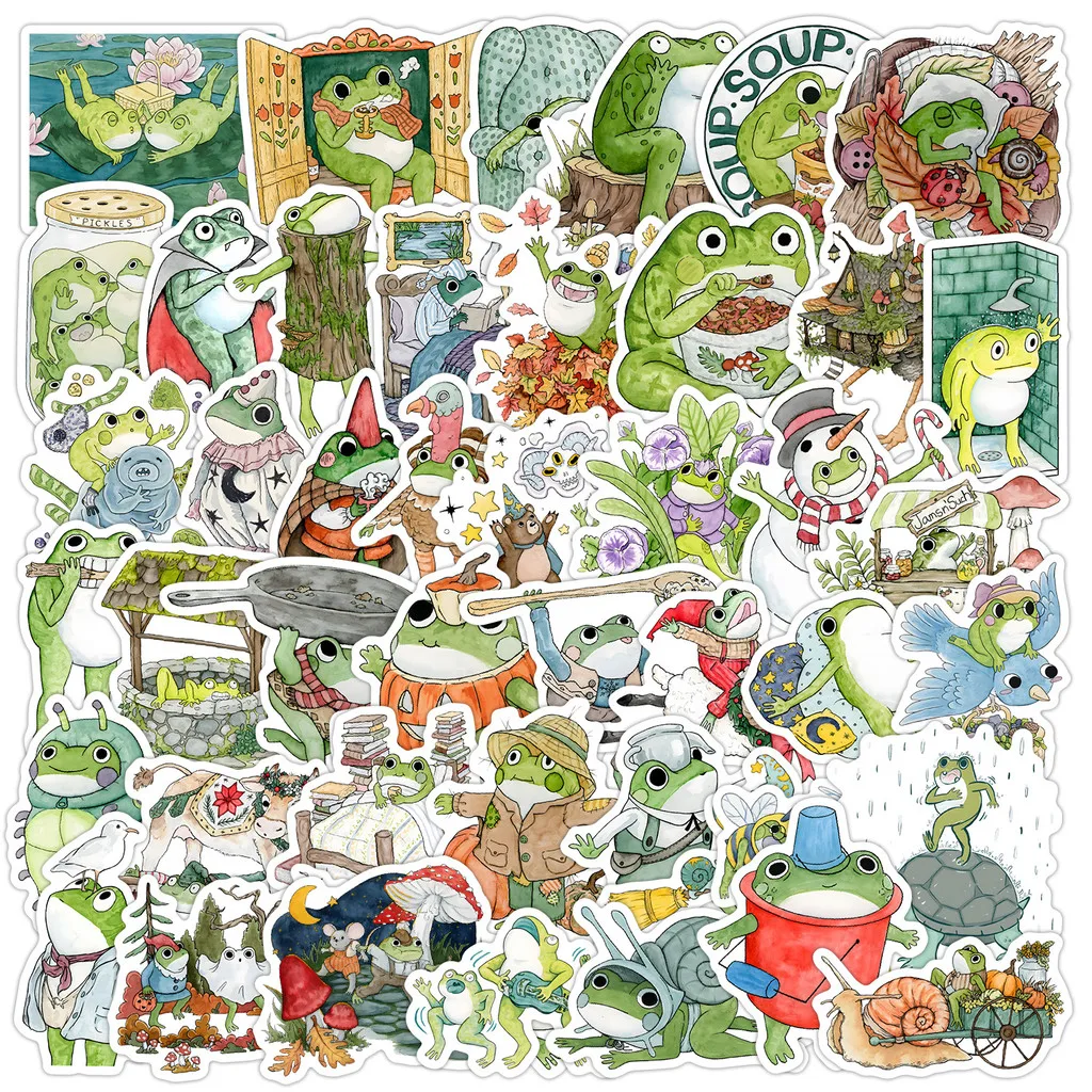 50PCS Cute Frog Graffiti Stickers - Creative Cartoon Waterproof Decor for Water Cup & Phone BulingBulingStickers Store