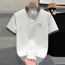 Men Clothing Summer Contrast Color Embroidery Business Casual Polo T Shirt Male Trendy Short Sleeve Loose Breathable Luxury Tops