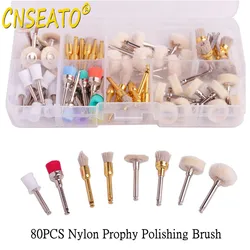 80Pcs Dental Polishing Brush Cup Prophy Teeth Polisher Rubber Nylon Alumina Cotton Wheel Felt Disc Latch Dentistry Tool 2.35mm