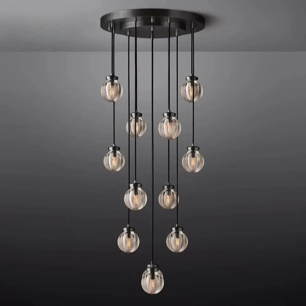 New Modern All-Copper Glass LED Chandelier, Luxury Home Decor Ceiling Light Fixture for Living Room Dining Room Bedroom