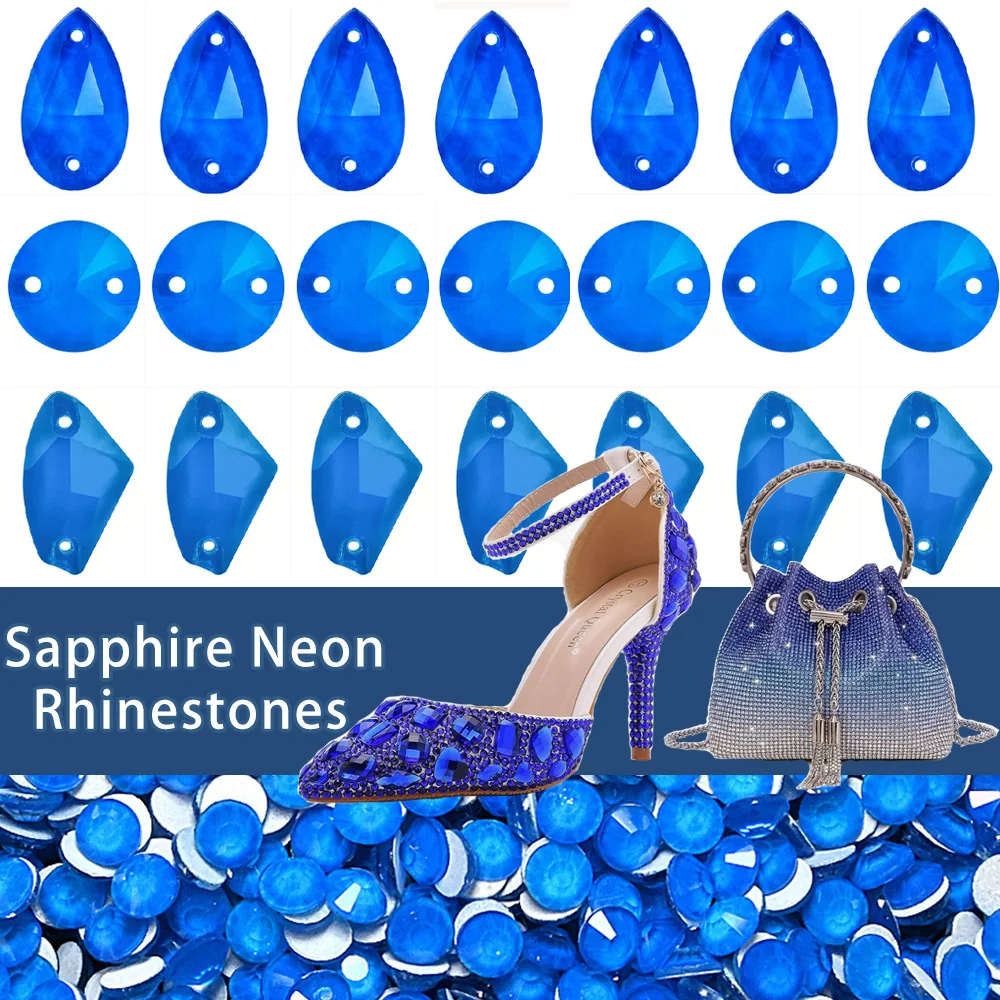 

Sapphire Neon Sew On Rhinestones All Shpae Glass Flatback Crystal Sewing Accessories стразы пришивные