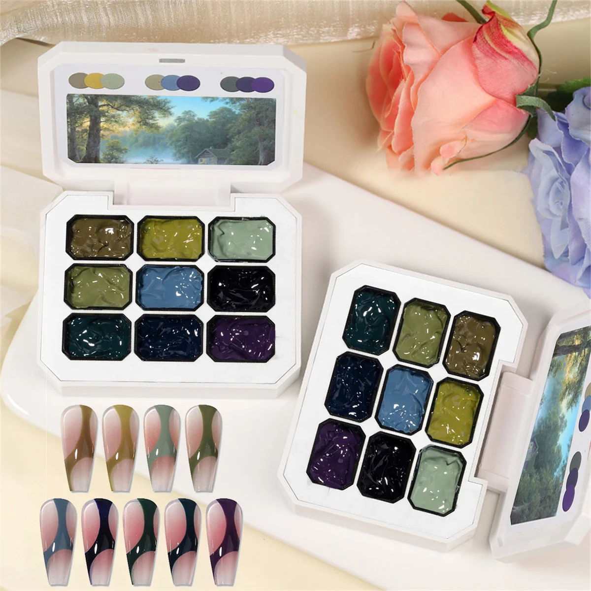 9 Color Gradient Painting Patting Gel Nail Polish Nail Art Matcha Green DIY Design Gel Paint Engraving Nail Salon Gel INS