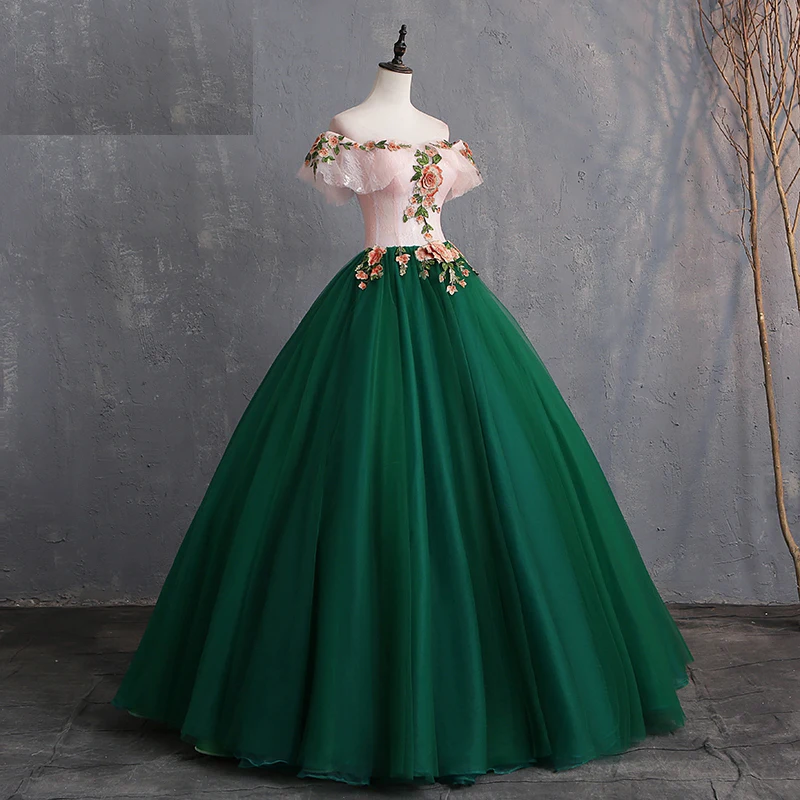 Женское бальное платье, винтажное кружевное платье Quinceanera, элегантное платье с открытыми плечами, милые платья с цветочным принтом