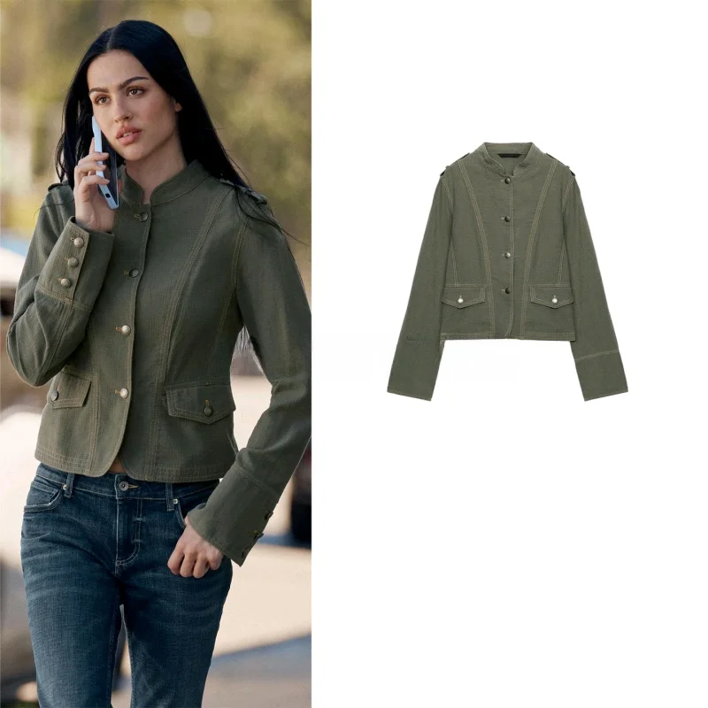 

Spring New Arrival Women's Simple Long Sleeve round Neck Color Block Stitching Decoration Drapey Suit Jacket Polyester Fiber