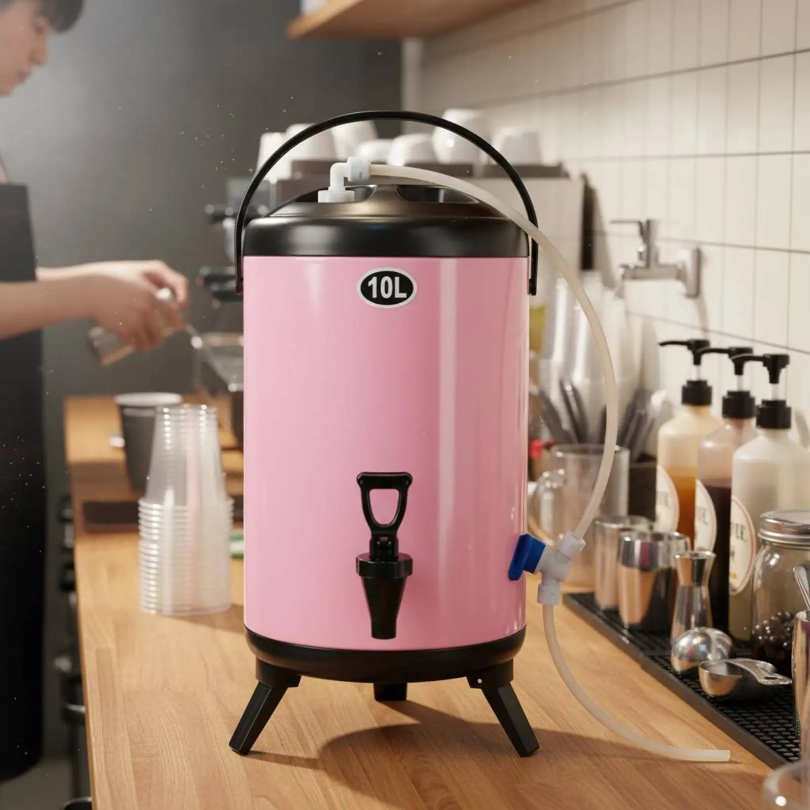 Automatic Water Refill Dispenser Large Capacity Insulated Milk Tea Barrel Hot and Cold Beverage Urn Portable Handle for Caterers