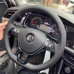 For Volkswagen VW Golf 7 Mk7 Touran Up New Polo Jetta Passat B8 Tiguan Car Steering Wheel Braid Cover Black Artificial Leather