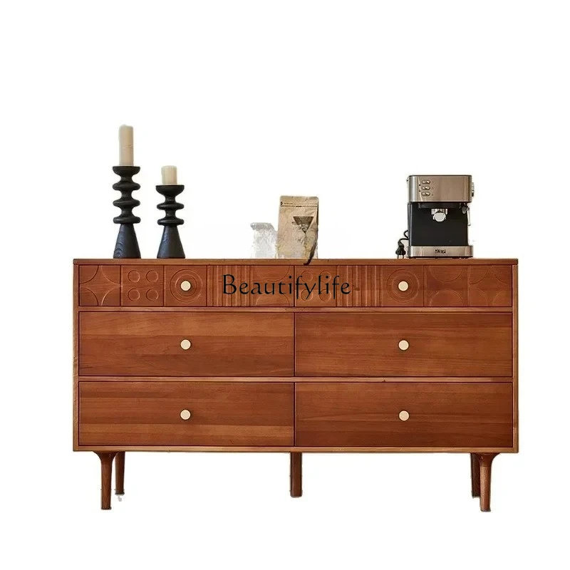 

A9344 Retro solid wood, living room dining side porch side cabinet against the wall, six bucket storage locker