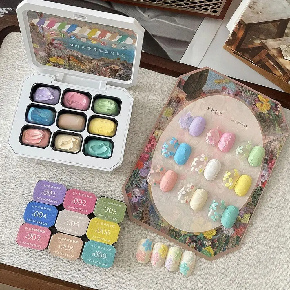 9 Grids Oil Paintting Nail Cream Gel Drawing Gel Paste 3D Texture Oil Gravel Sculpture Varnish Embossing Nail Art Gel