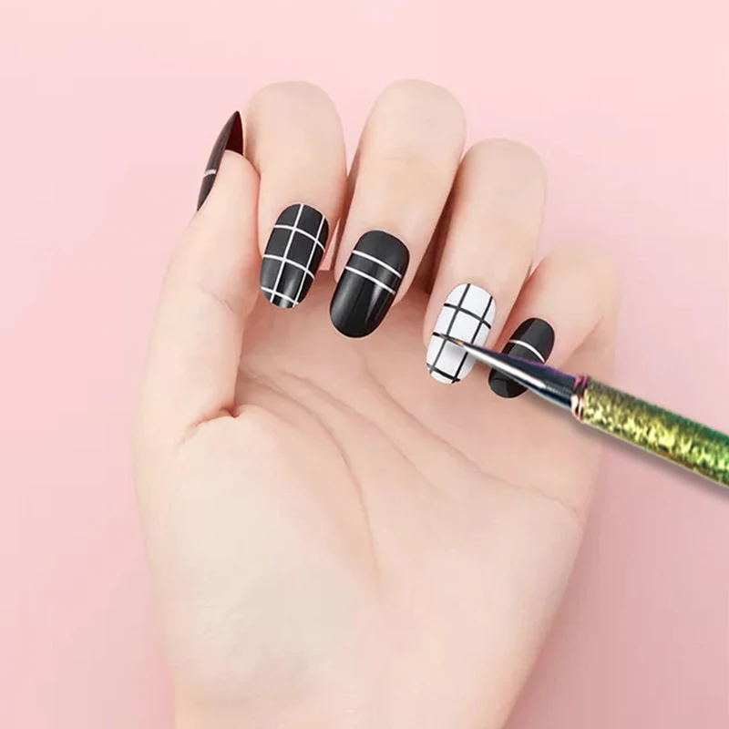 3 szt. 7/9/11mm zestaw pędzli do konturowania paznokci linie do rysowania pasek malowanie kwiatowe pióro Nail Art Manicure matowy gradientowy metalowy uchwyt