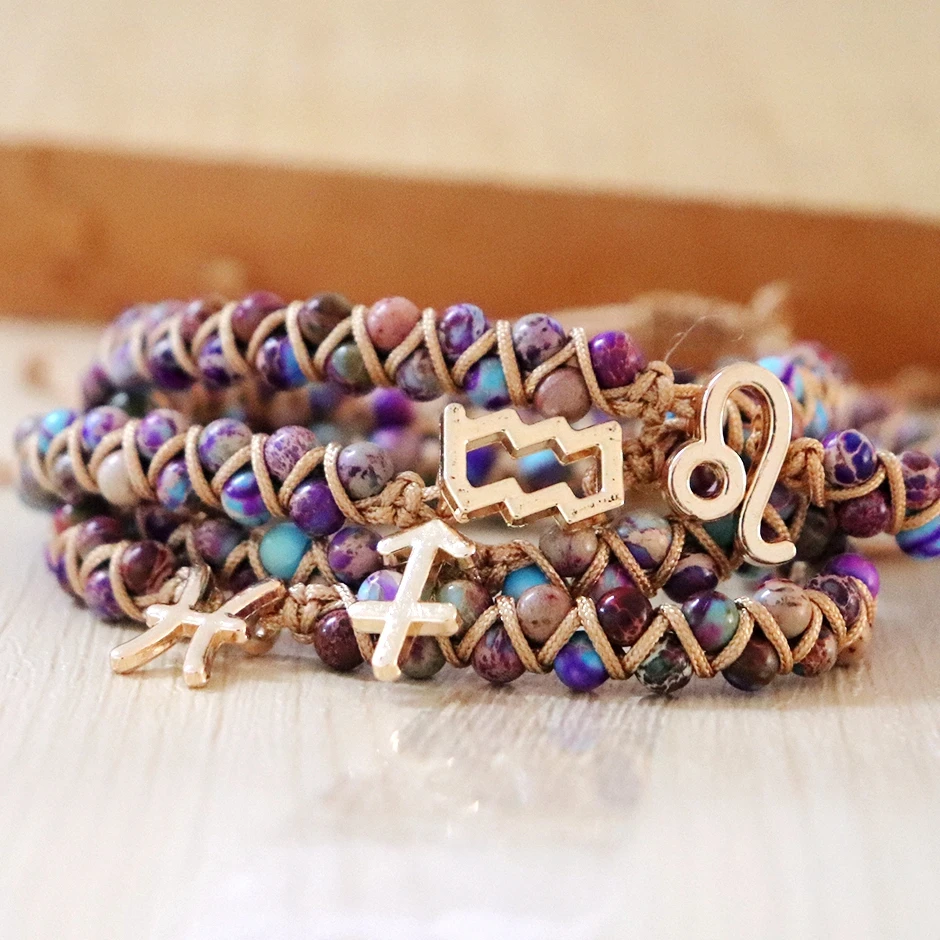 Handmade 12 Constellation Zodiac Signs Bracelet Men Women Natural Jasper Stone Beaded Couples Bracelets Scorpio Birthday